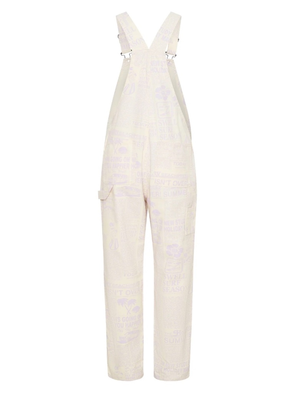 Vans x EM On Holiday Denim Overalls Women's M Cream Purple Newspaper Print - Picture 2 of 8